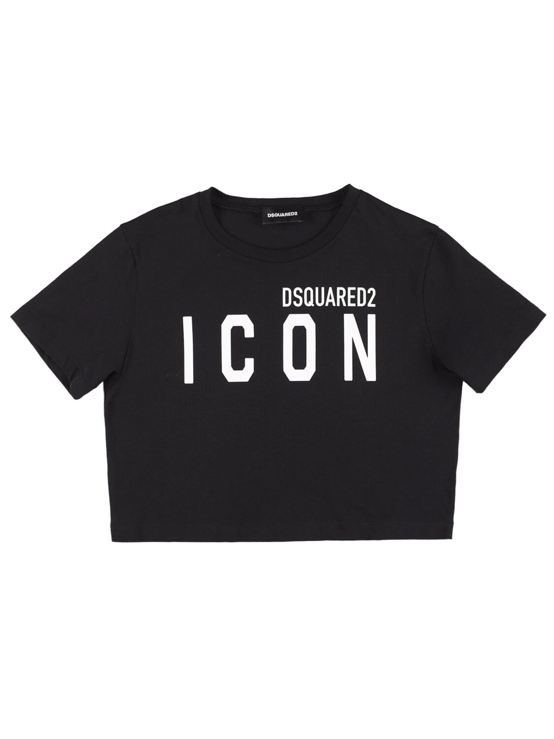 Dsquared2 Kids' Logo Print Cropped Jersey T-shirt In Black