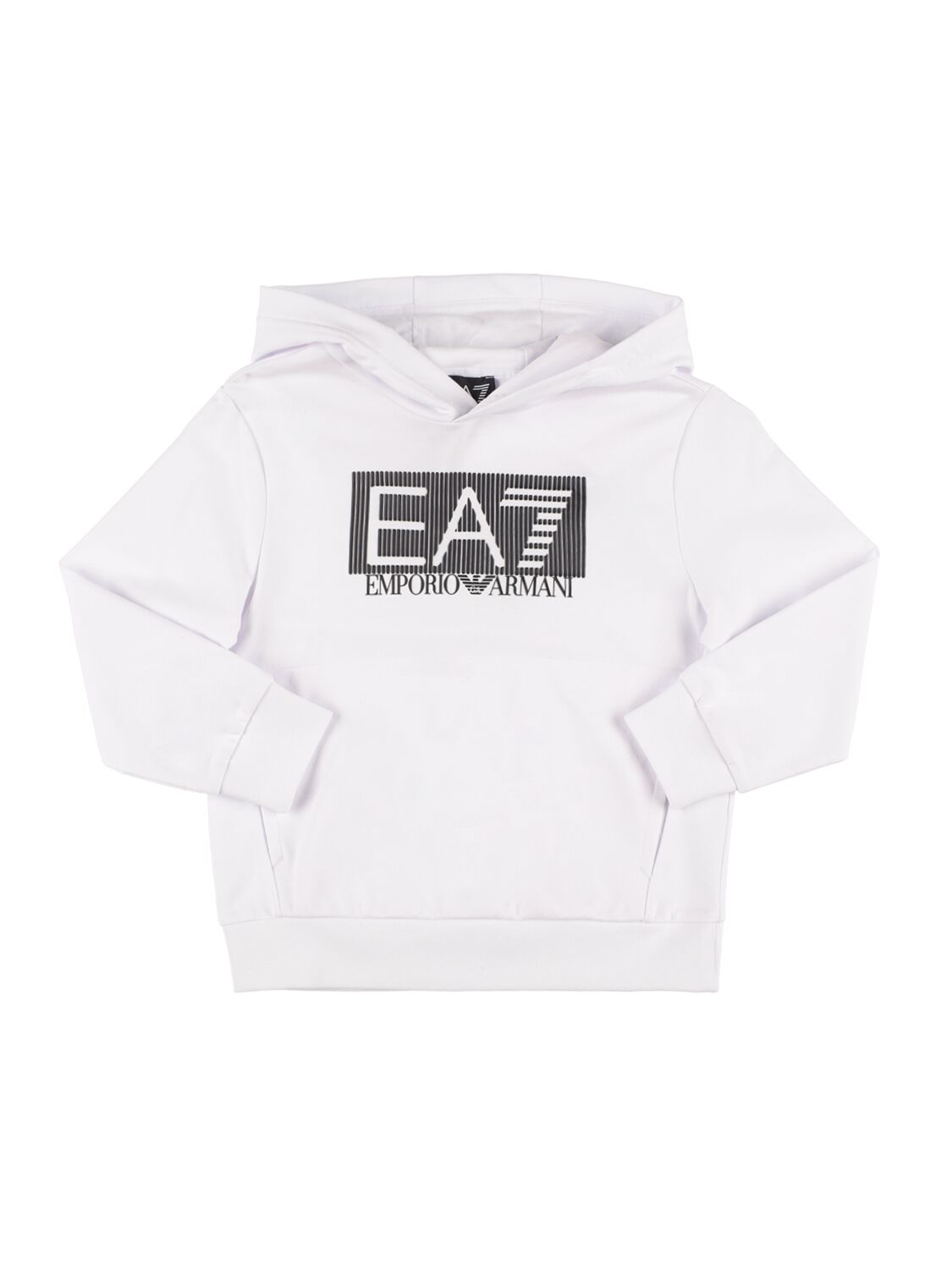 Ea7 Kids' Logo Cotton Sweatshirt Hoodie In White
