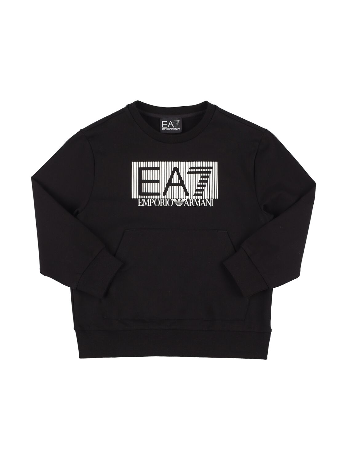 Ea7 Kids' Logo Cotton Sweatshirt In Black