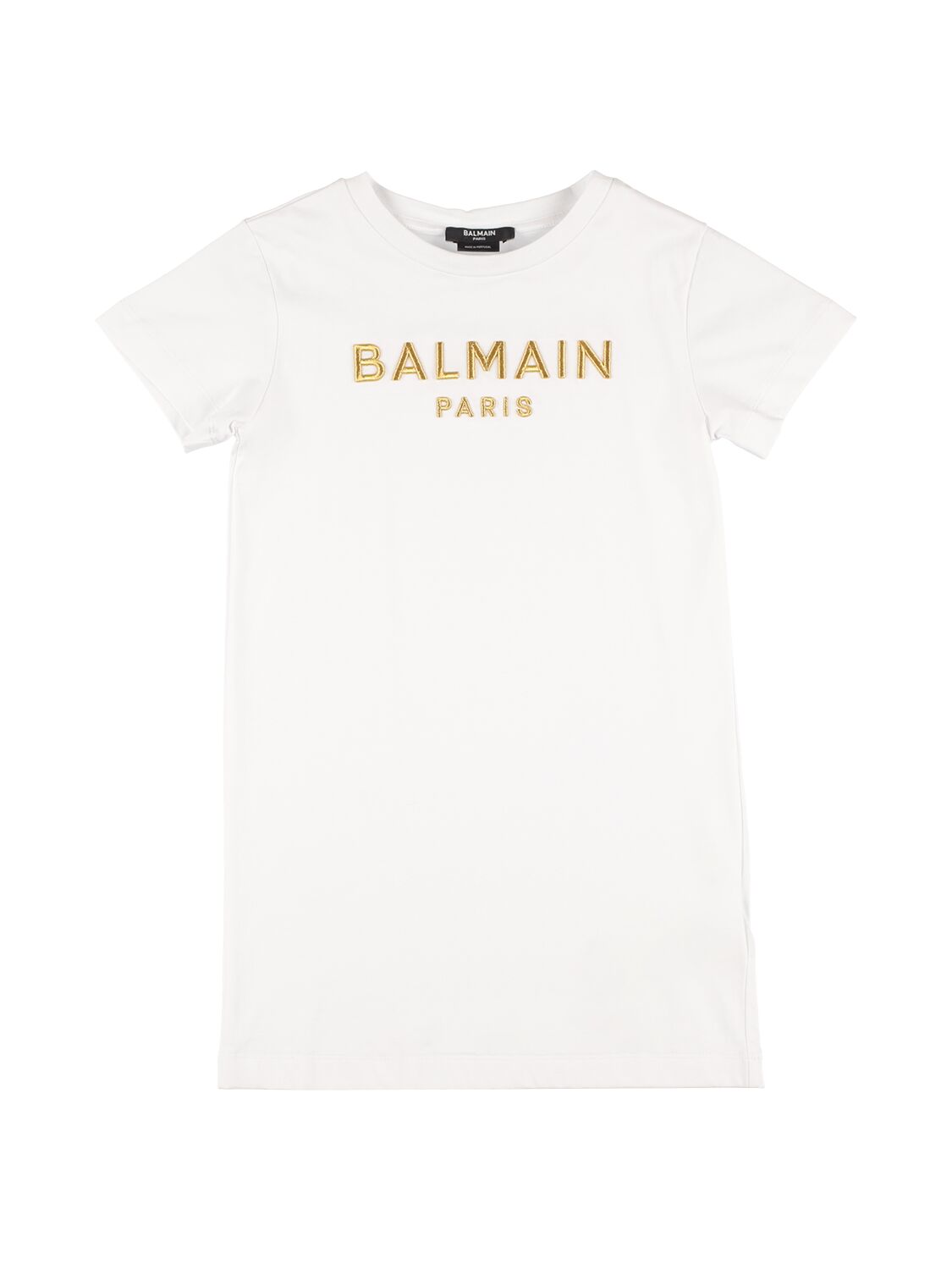 Balmain Kids' Embroidered Logo Cotton Jersey Dress In White