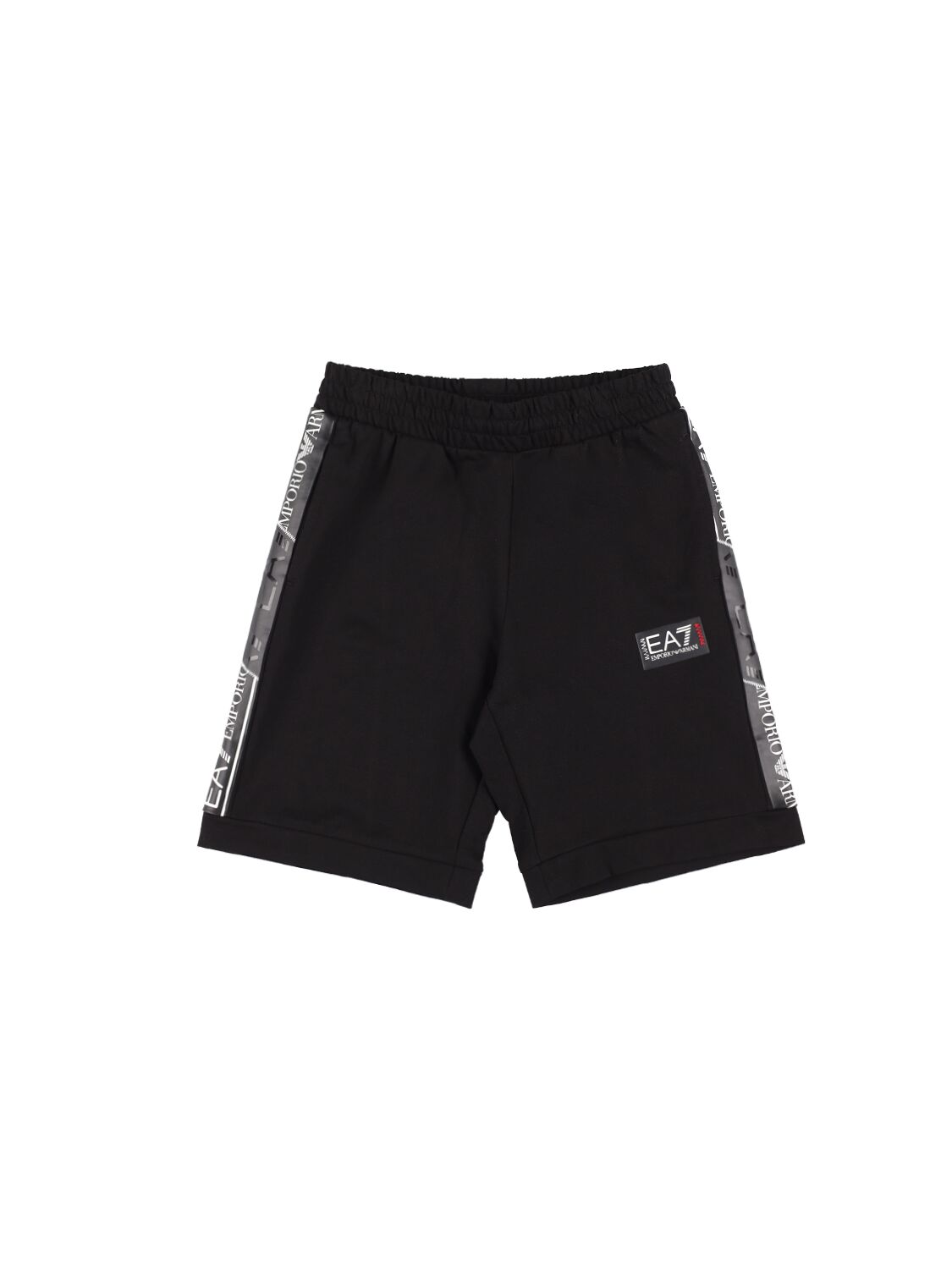 Ea7 Kids' Cotton Sweat Shorts W/ Logo Tape In Black
