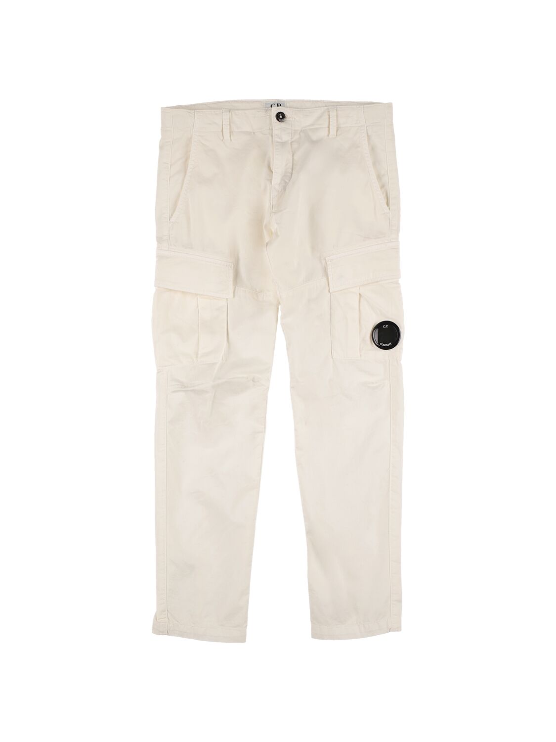 C.p. Company Kids' Stretch Cotton Gabardine Cargo Pants In White