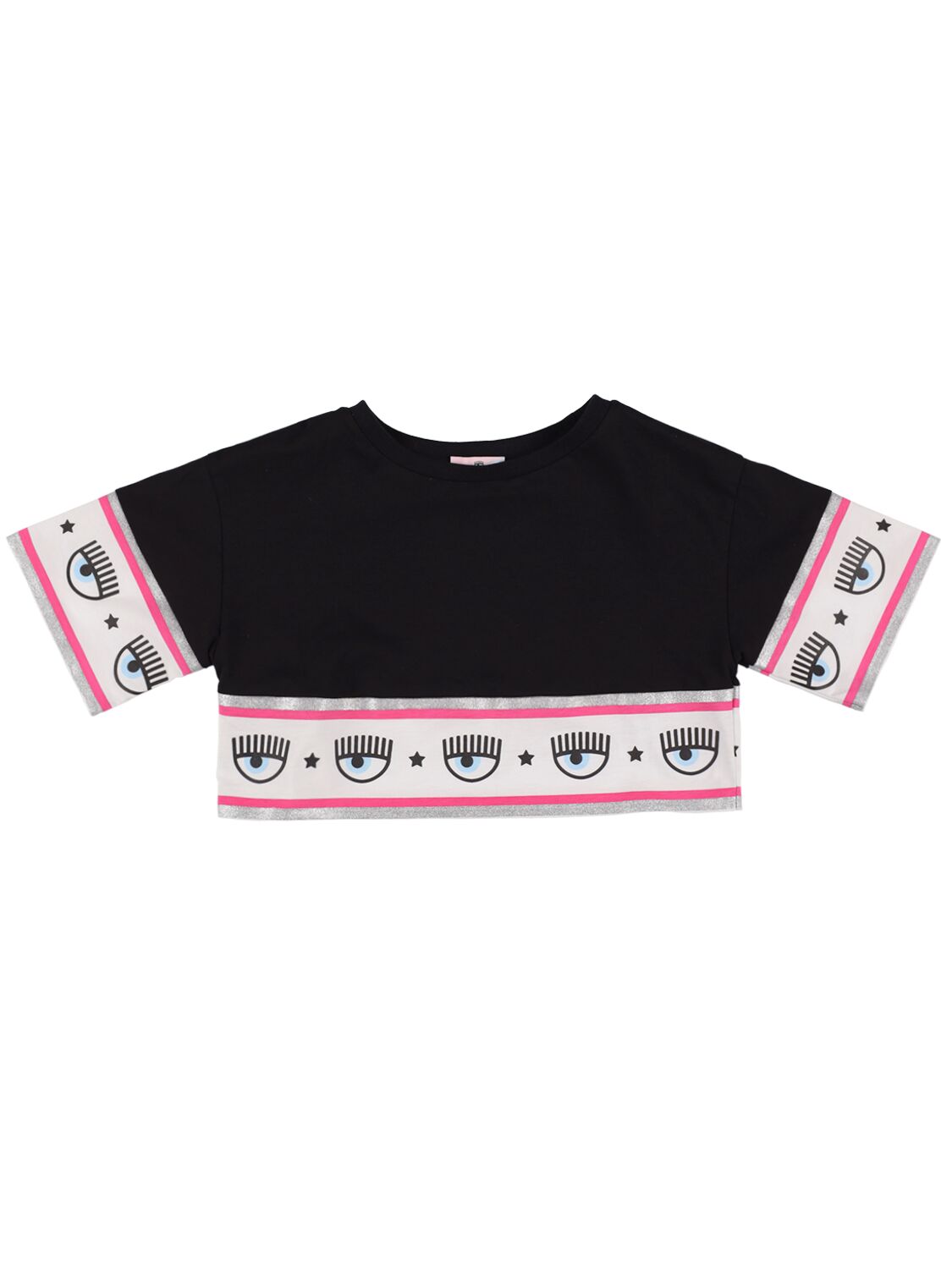 Chiara Ferragni Kids' Logo Print Cotton Cropped Jersey T-shirt In Black