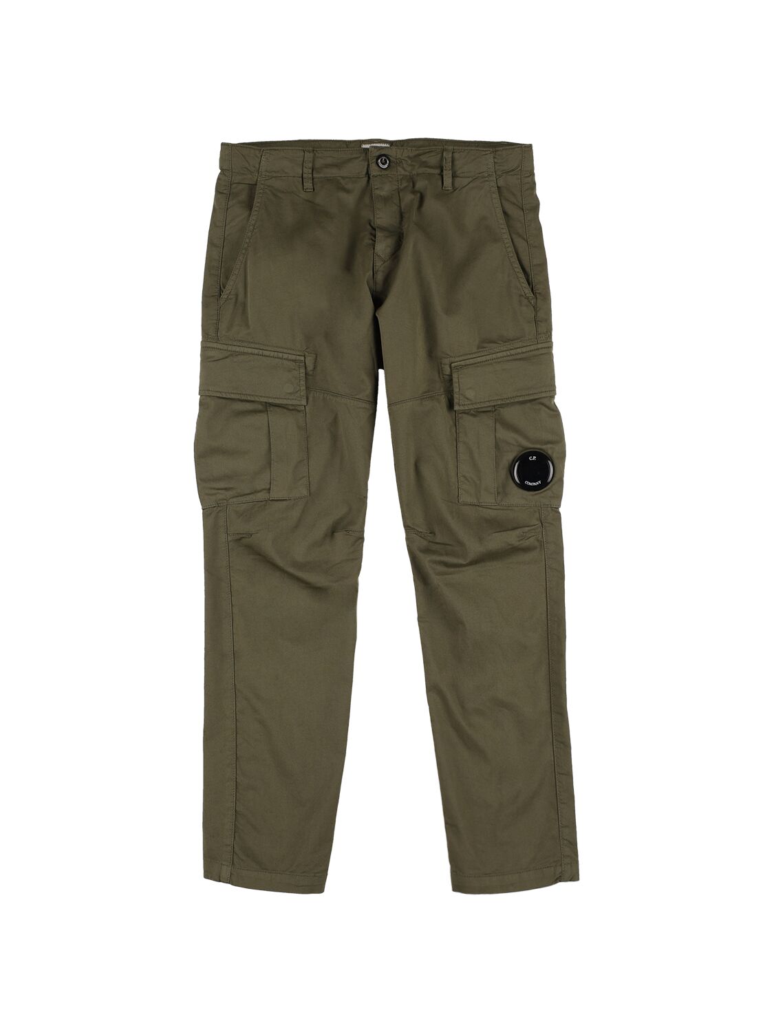 C.p. Company Kids' Stretch Cotton Gabardine Cargo Pants In Military Green