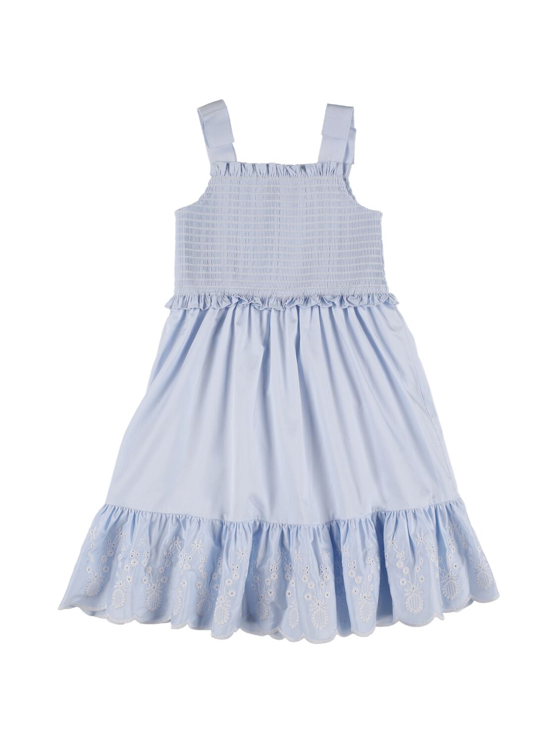 Self-portrait Kids' Embroidered Cotton Party Dress In Light Blue