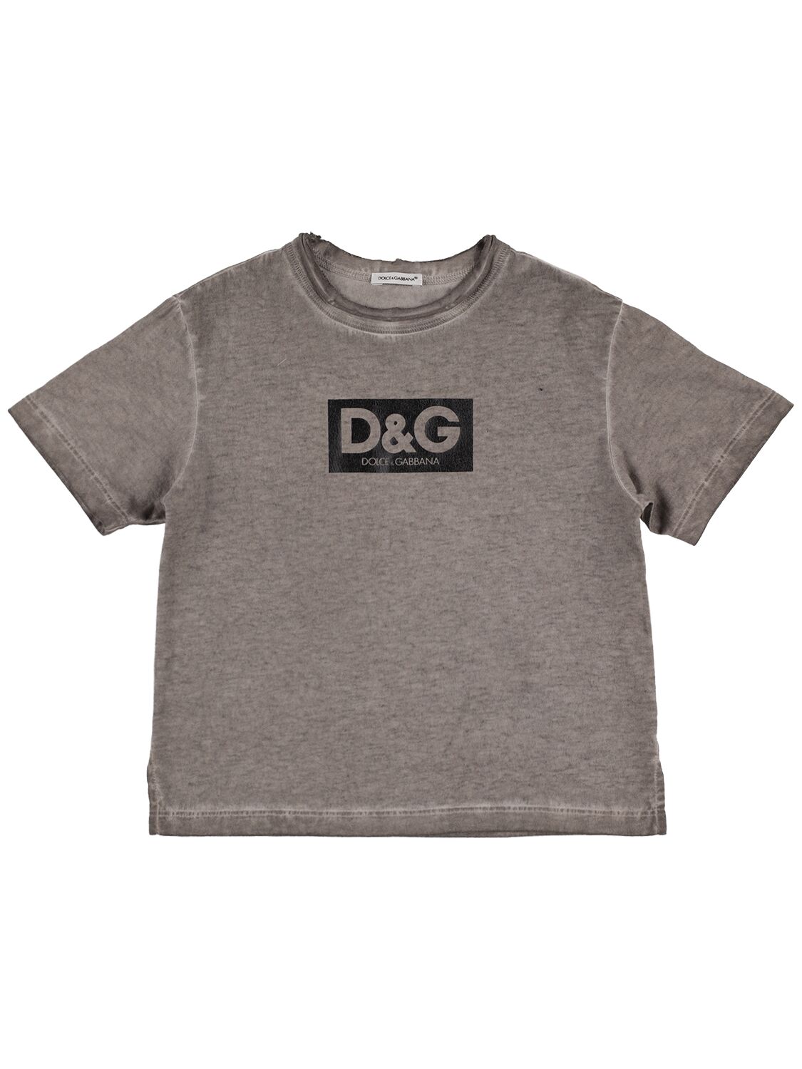 Dolce & Gabbana Kids' Logo印花棉质平纹针织t恤 In Dark Grey