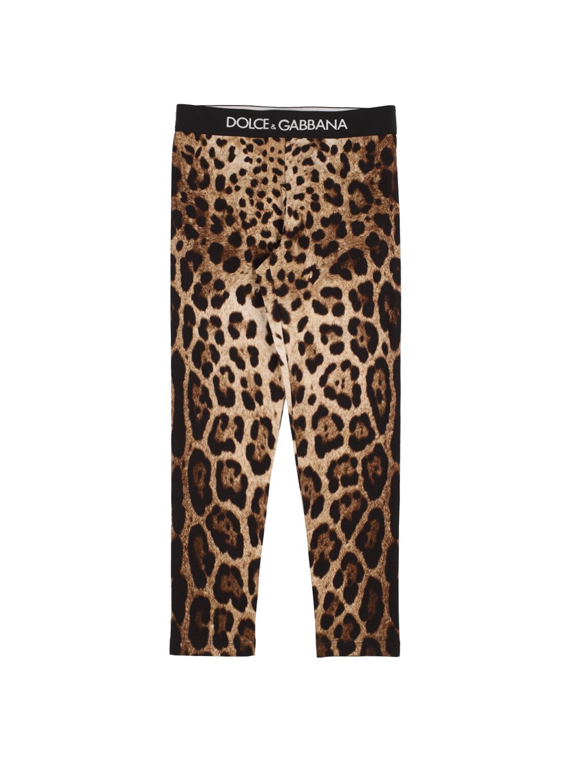 Dolce & Gabbana Kids' All Over Print Cotton Leggings W/logo In Black,brown