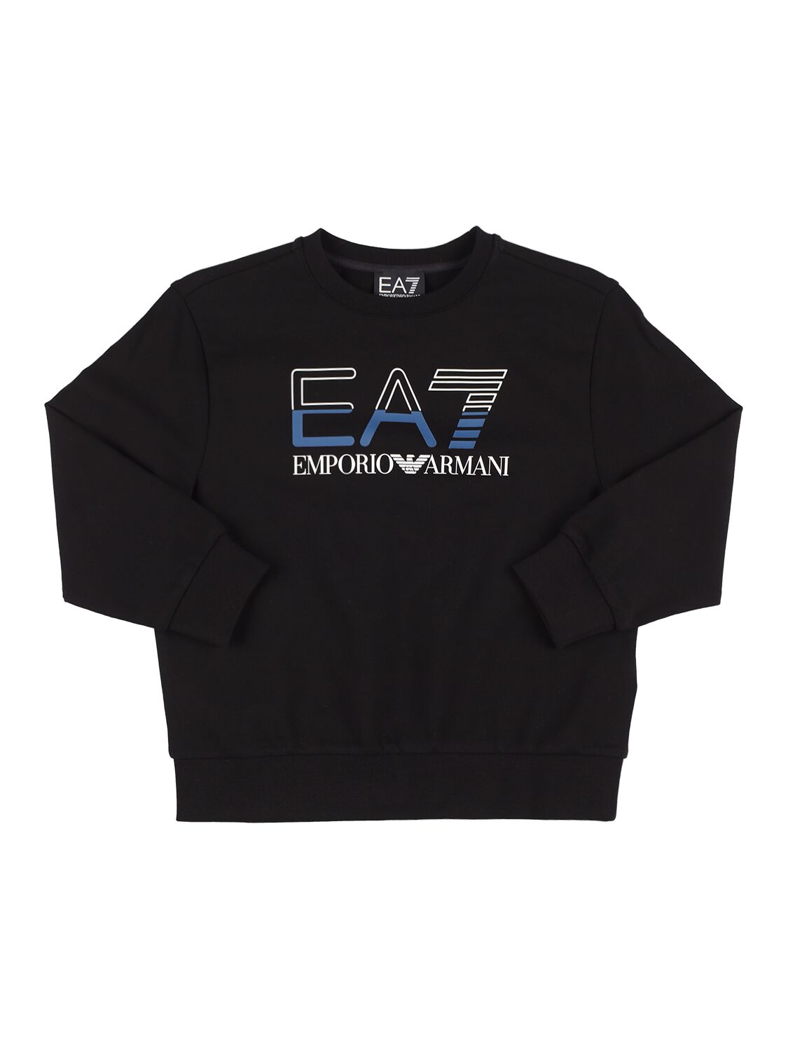 Ea7 Kids' Logo Cotton Sweatshirt In Black