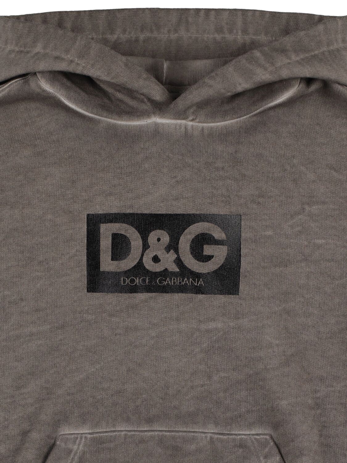 Shop Dolce & Gabbana Logo Print Cotton Sweatshirt Hoodie In Dark Grey