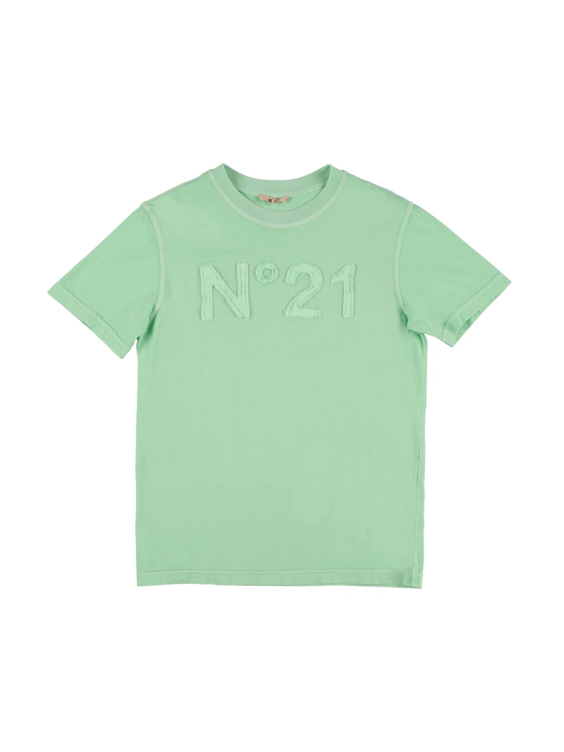N°21 Kids' Cotton Jersey T-shirt W/ Logo Patch In Light Green