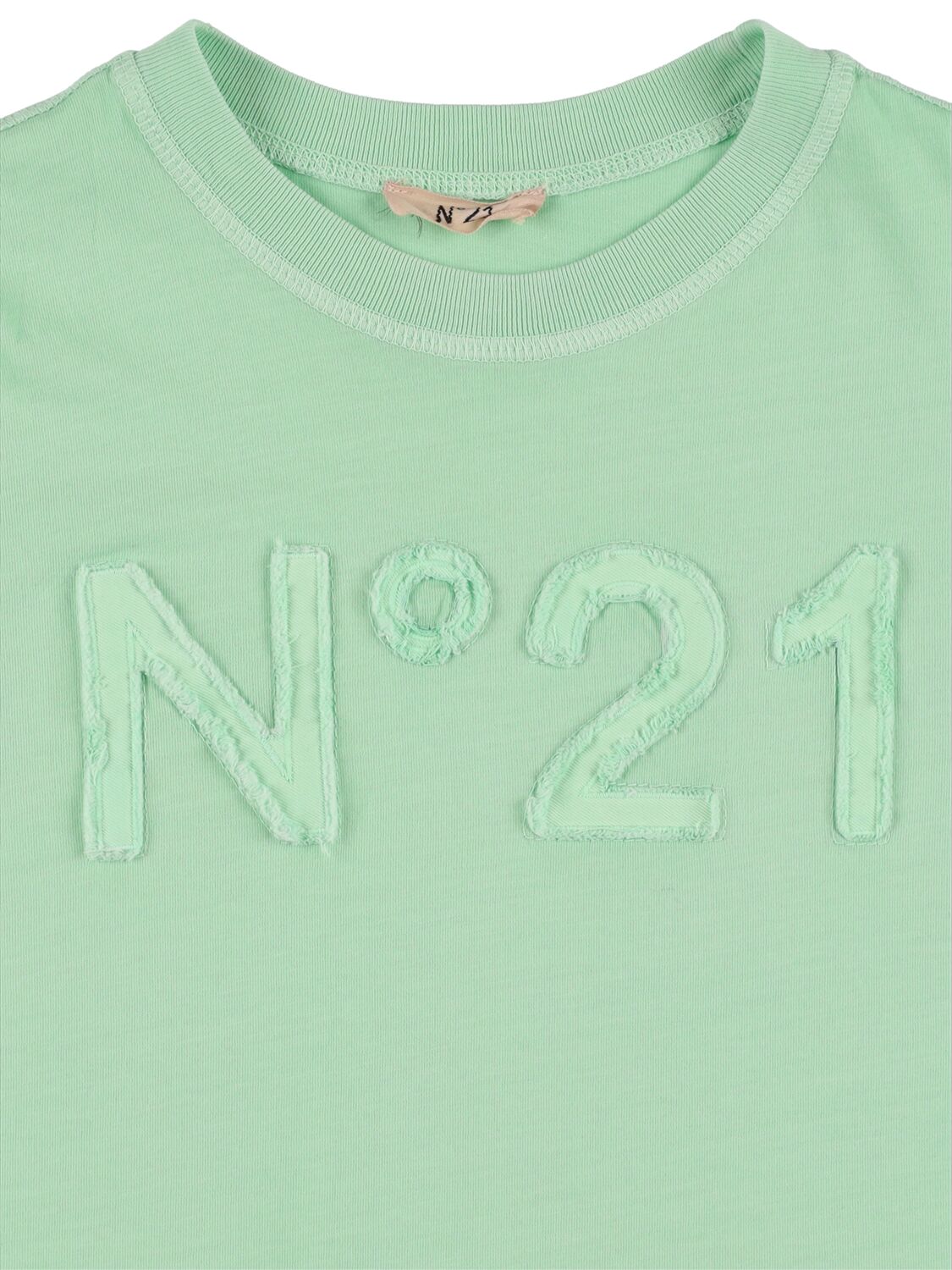 Shop N°21 Cotton Jersey T-shirt W/ Logo Patch In Light Green
