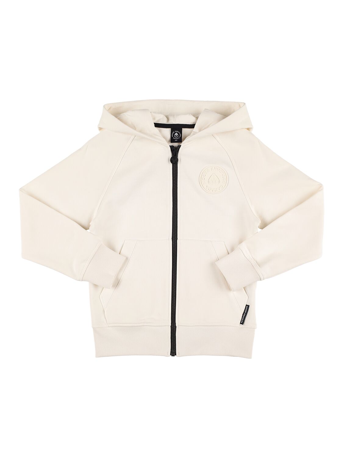 Moose Knuckles Babies' Logo Patch Zip-up Cotton Hoodie In Off White