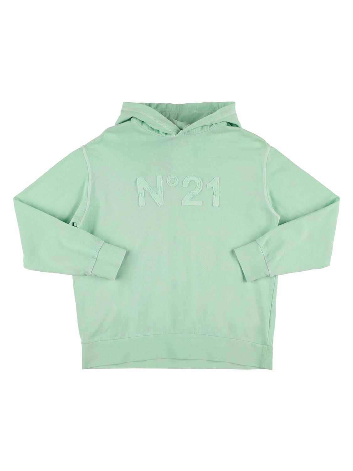 N°21 Kids' Cotton Hoodie W/ Logo Patch In Light Green