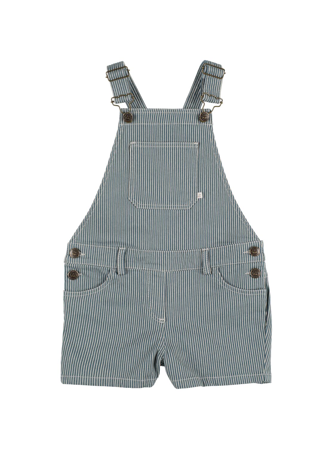 Bonpoint Kids' Striped Stretch Cotton Denim Overalls In Blue,white