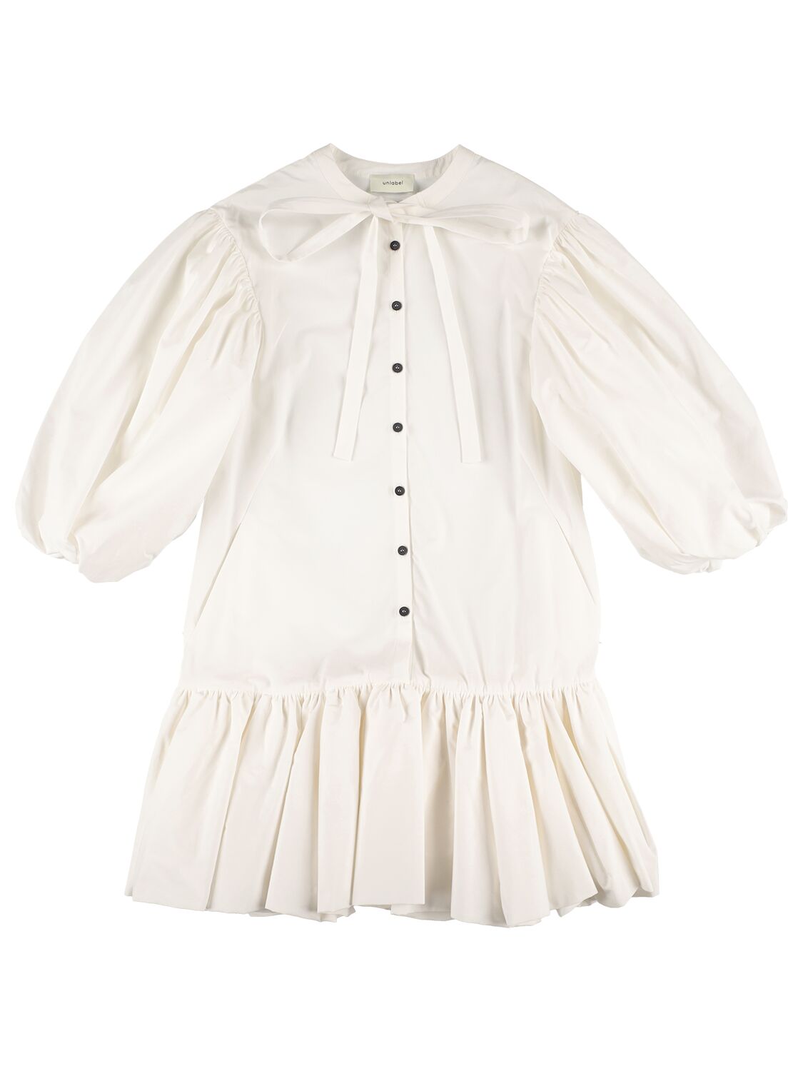 Unlabel Kids' Puff Sleeve Cotton Poplin Dress In White