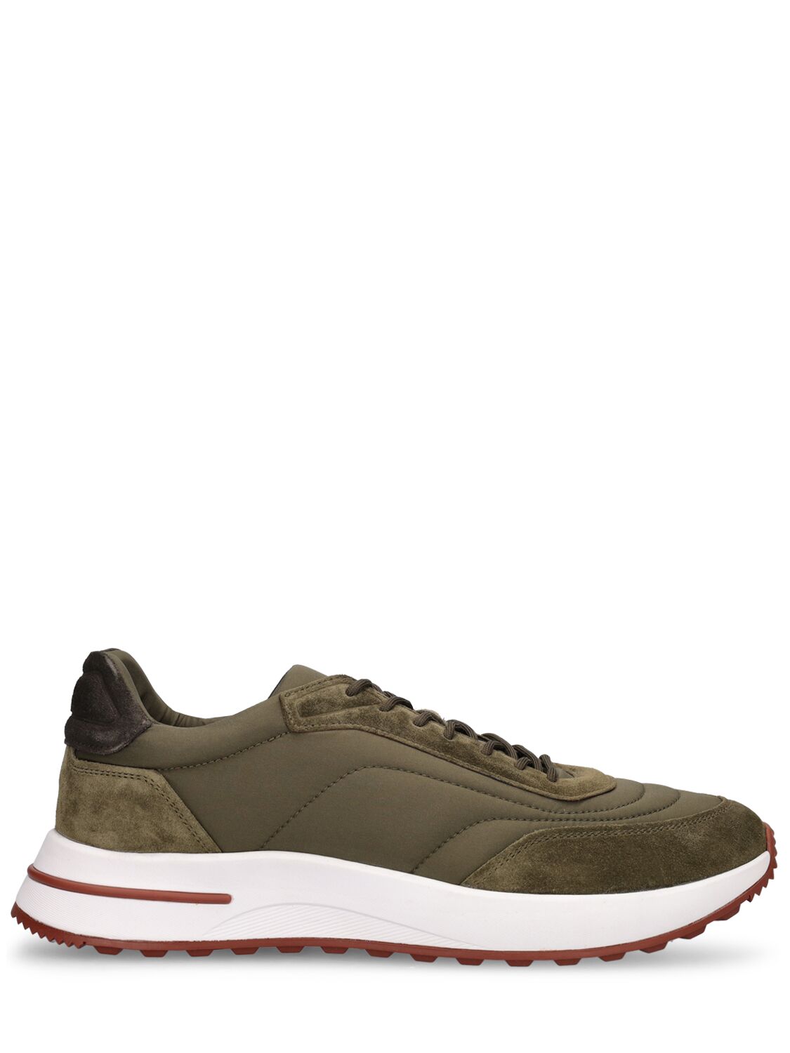 Loro Piana Weekend Walk Suede-trimmed Shell Sneakers In Leaf Tea