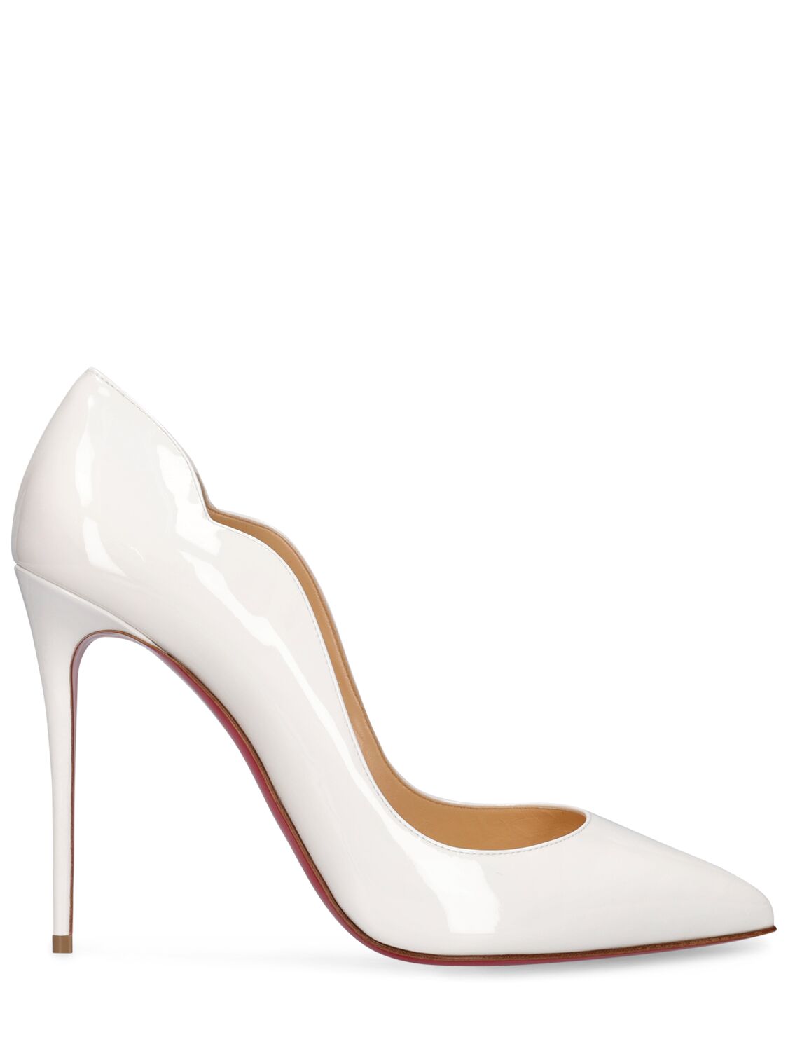 Shop Christian Louboutin 100mm Hot Chick Patent Leather Pumps In White