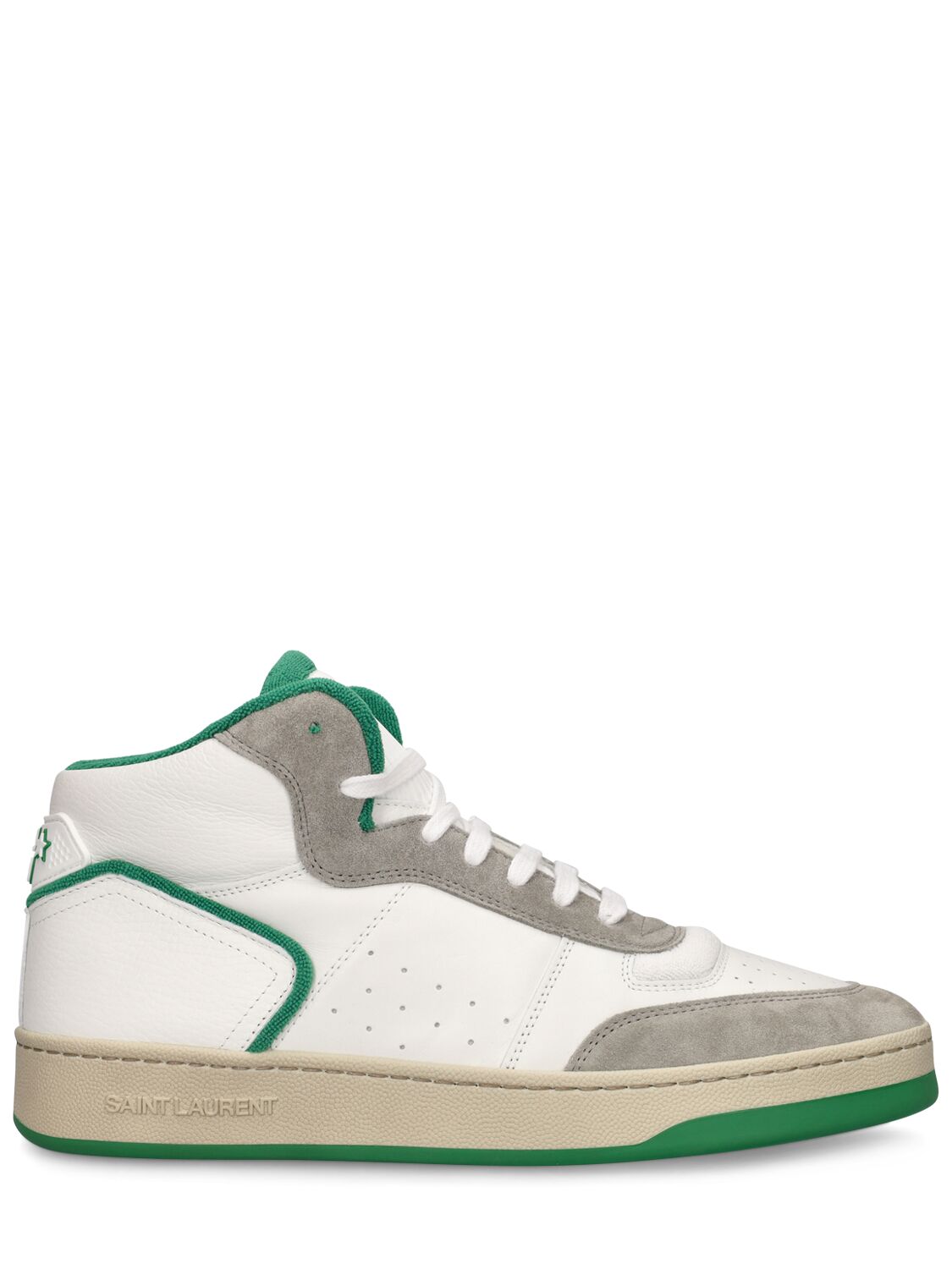 Shop Saint Laurent Sl/80 Leather Sneakers In White,green