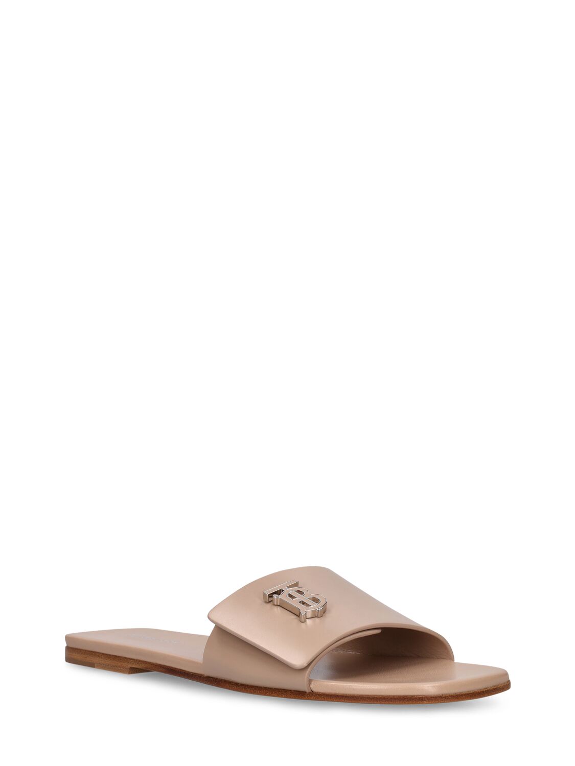 Shop Burberry 10mm Sloane Leather Flat Sandals In Beige
