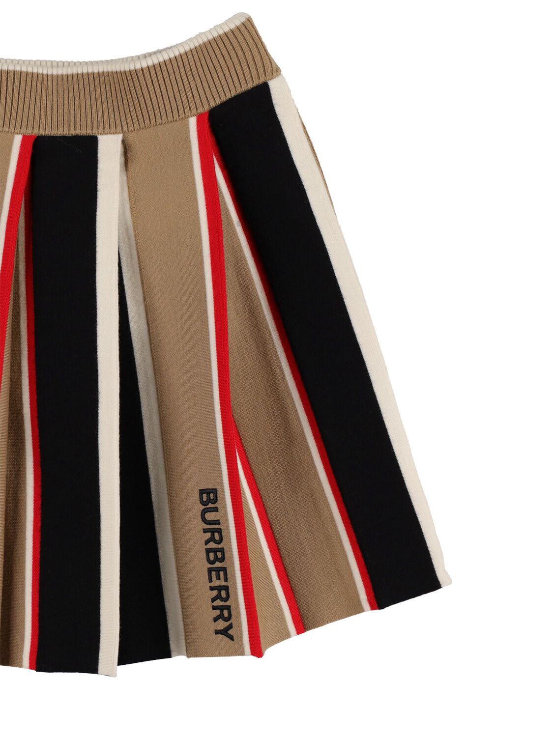 Shop Burberry Striped Wool Knit Skirt W/ Logo In Beige,black