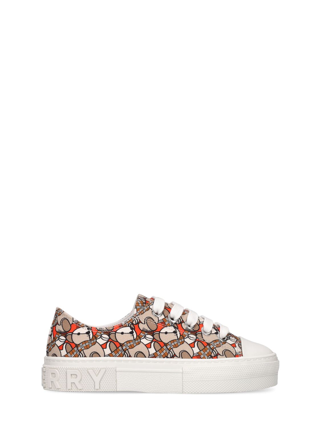 Burberry Kids' Monogram Print Cotton Lace-up Trainers In Multicolor