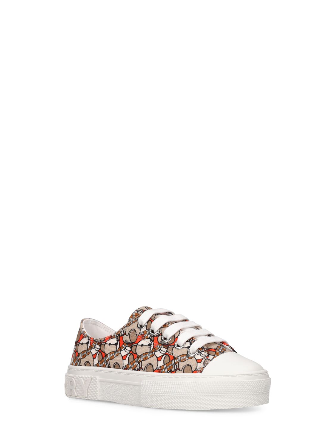 BURBERRY MONOGRAM PRINT COTTON LACE-UP SNEAKERS 