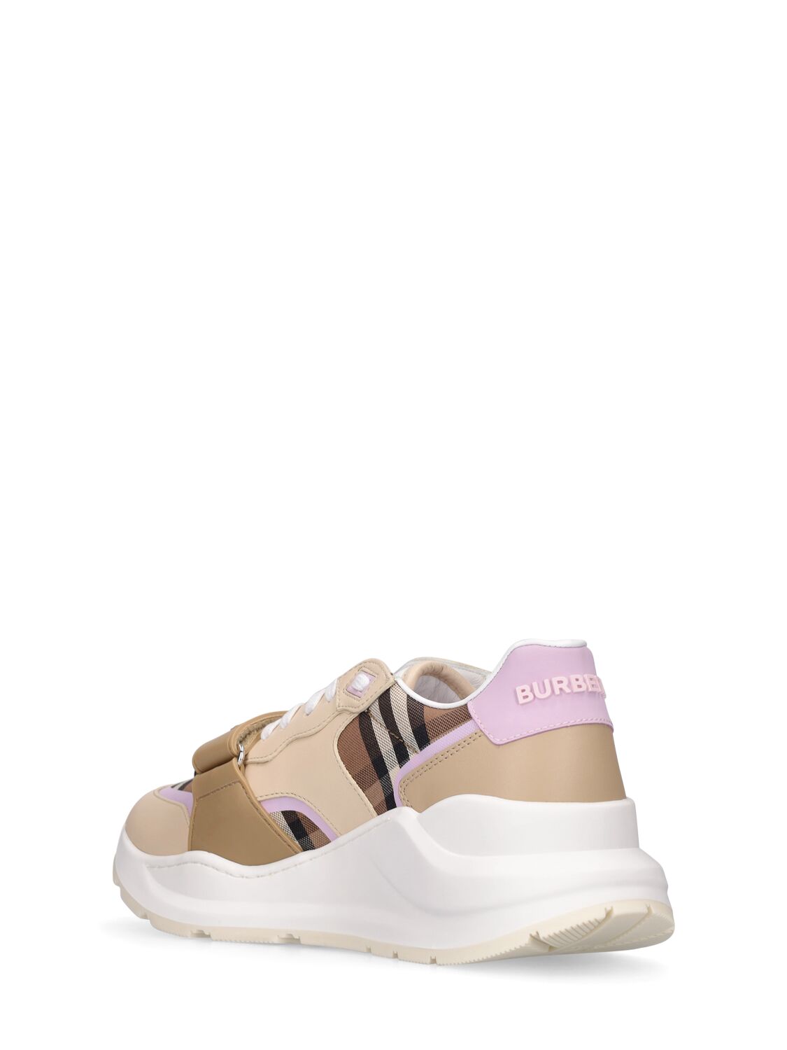 Shop Burberry 30mm Ramsey Canvas & Leather Sneakers In Beige,multi