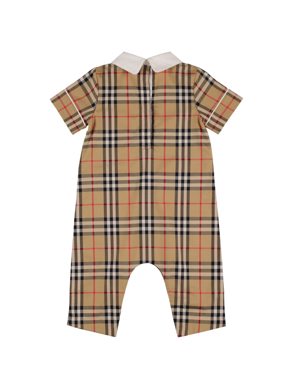 Shop Burberry Check Print Cotton Blend Romper In Brown