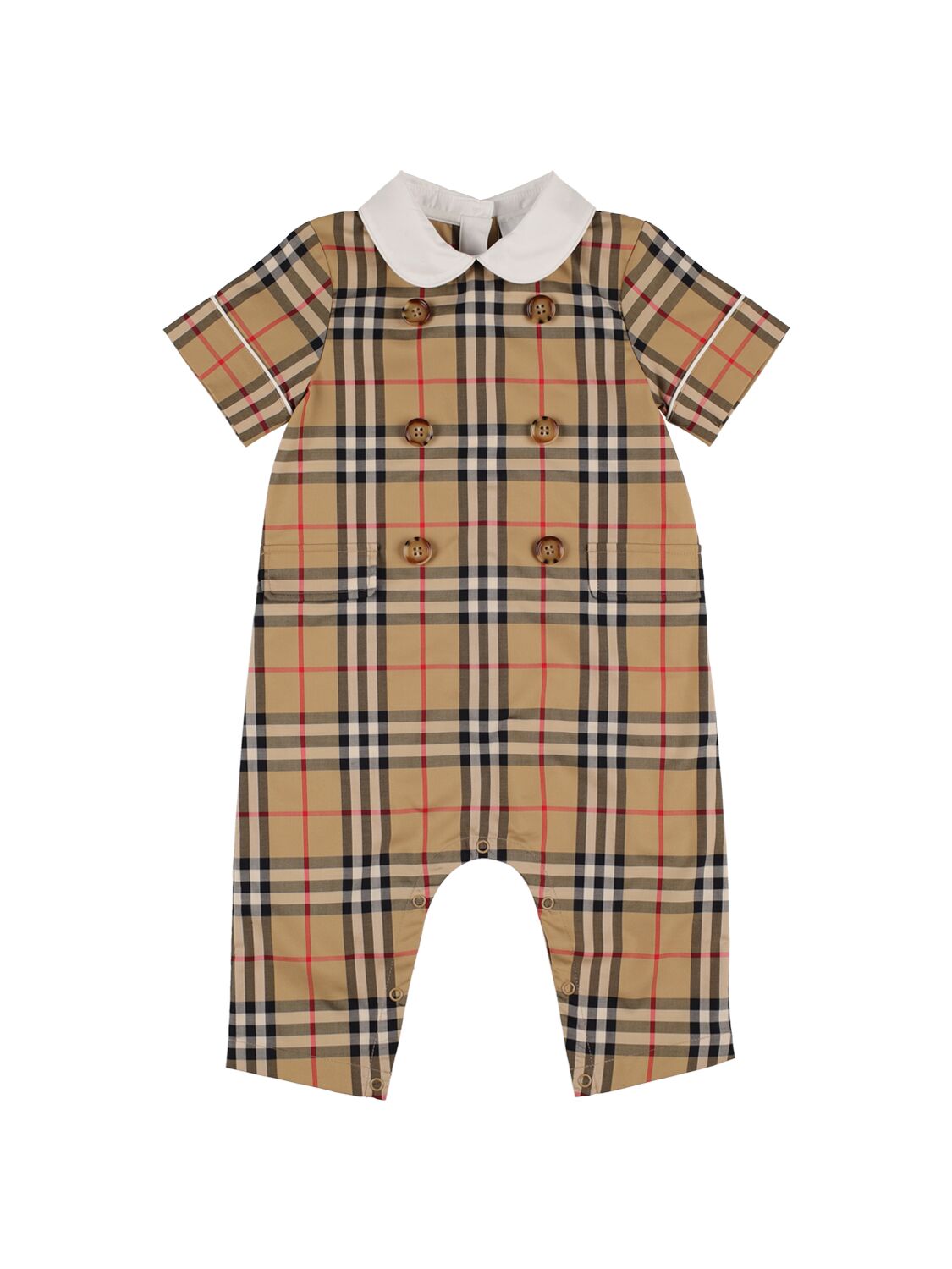 Burberry Babies' Check Print Cotton Blend Romper In Brown