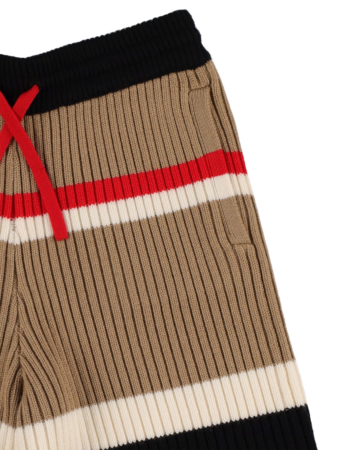 Shop Burberry Striped Wool Blend Knit Shorts In Beige,black