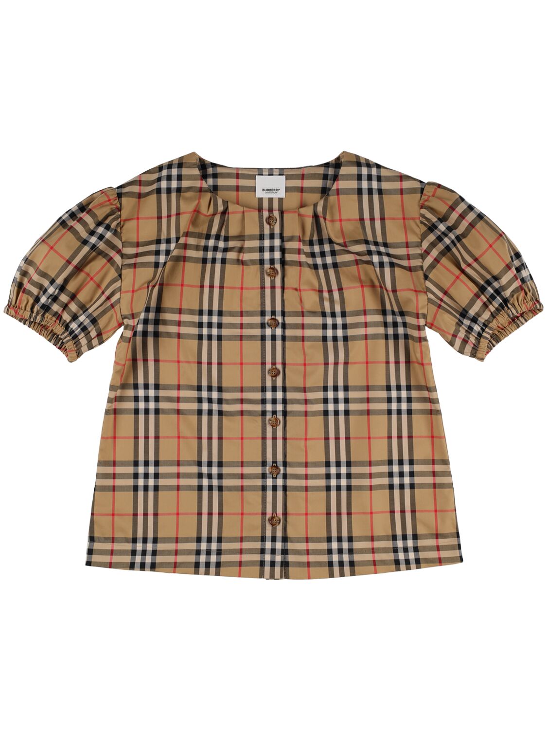 Burberry Kids' Check Print Cotton Poplin Shirt In Beige