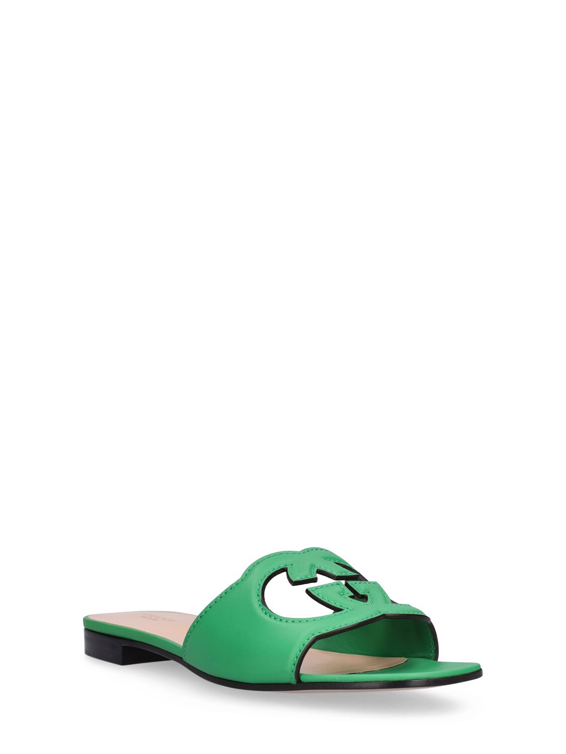Shop Gucci 20mm Gg Cutout Leather Slide Sandals In Green