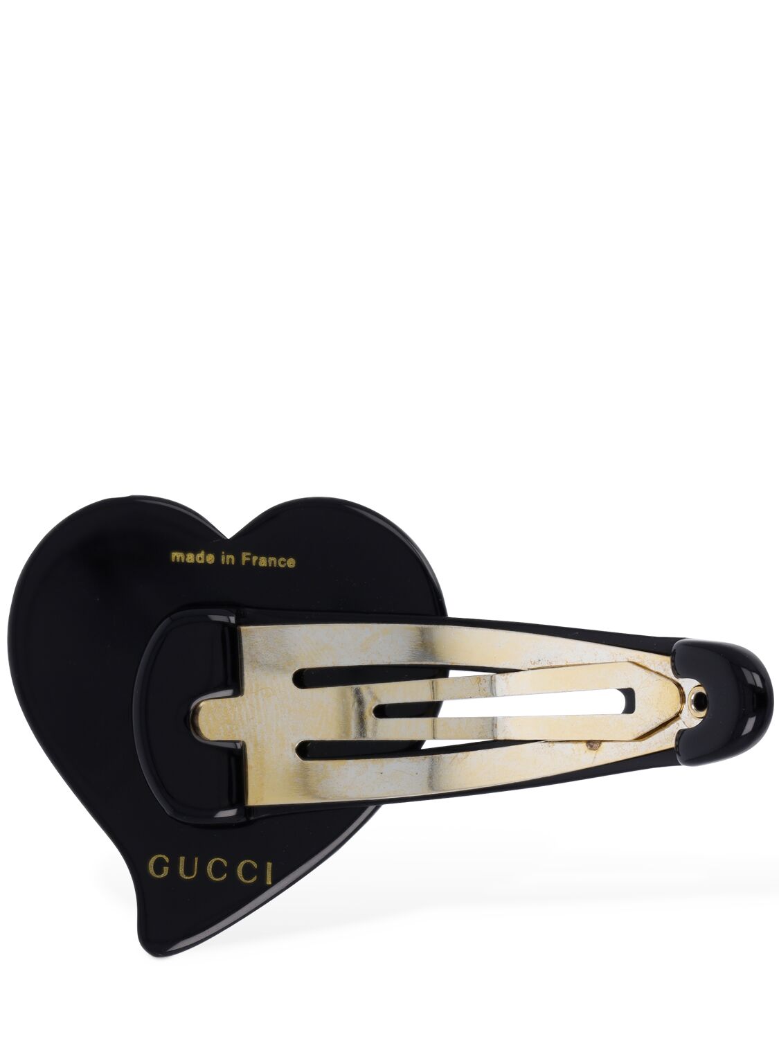 Shop Gucci Gg Heart Brass Hairslide In Black