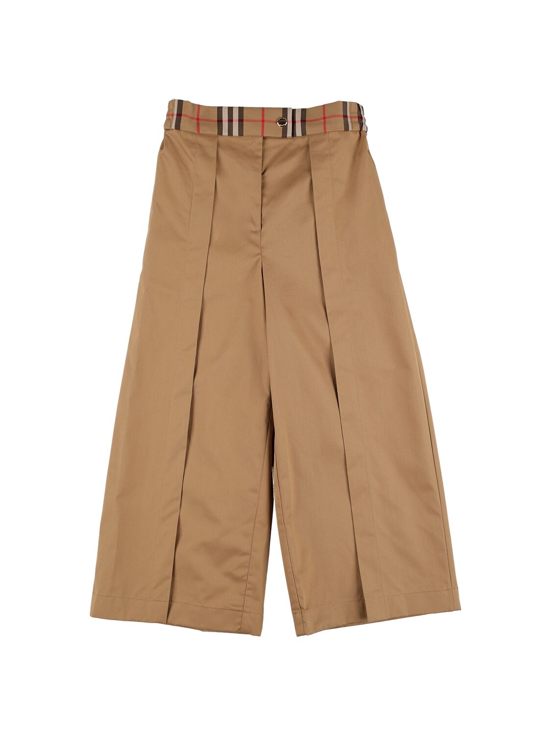 Shop Burberry Cotton Pants W/ Check Inserts In Beige