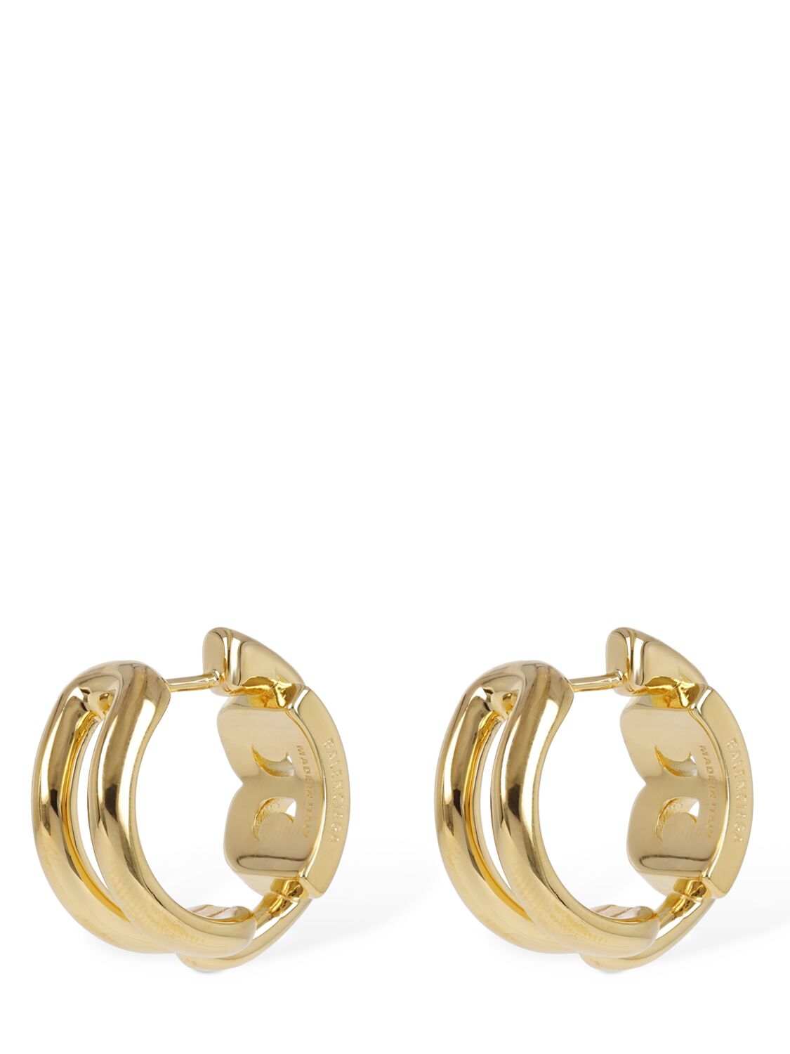 Shop Balenciaga B Chain Brass Hoop Earrings In Shiny Gold