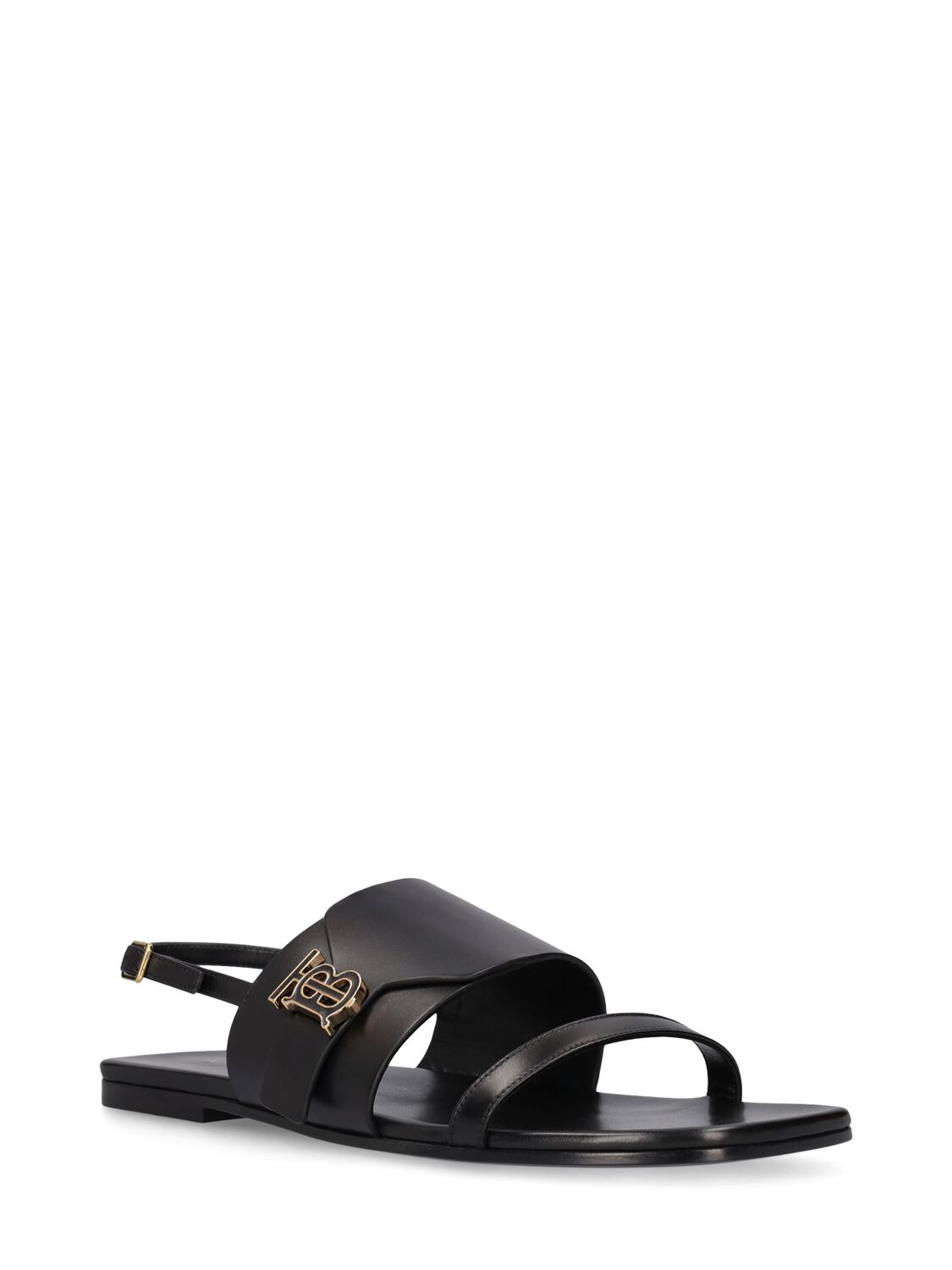 Shop Burberry 10mm Valentine Leather Flat Sandals In Black