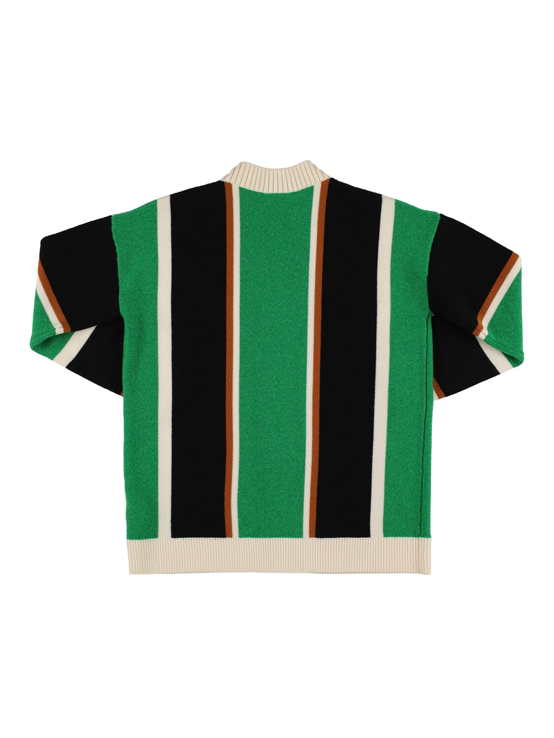 Shop Burberry Striped Wool Blend Knit Maxi Cardigan In Green,black