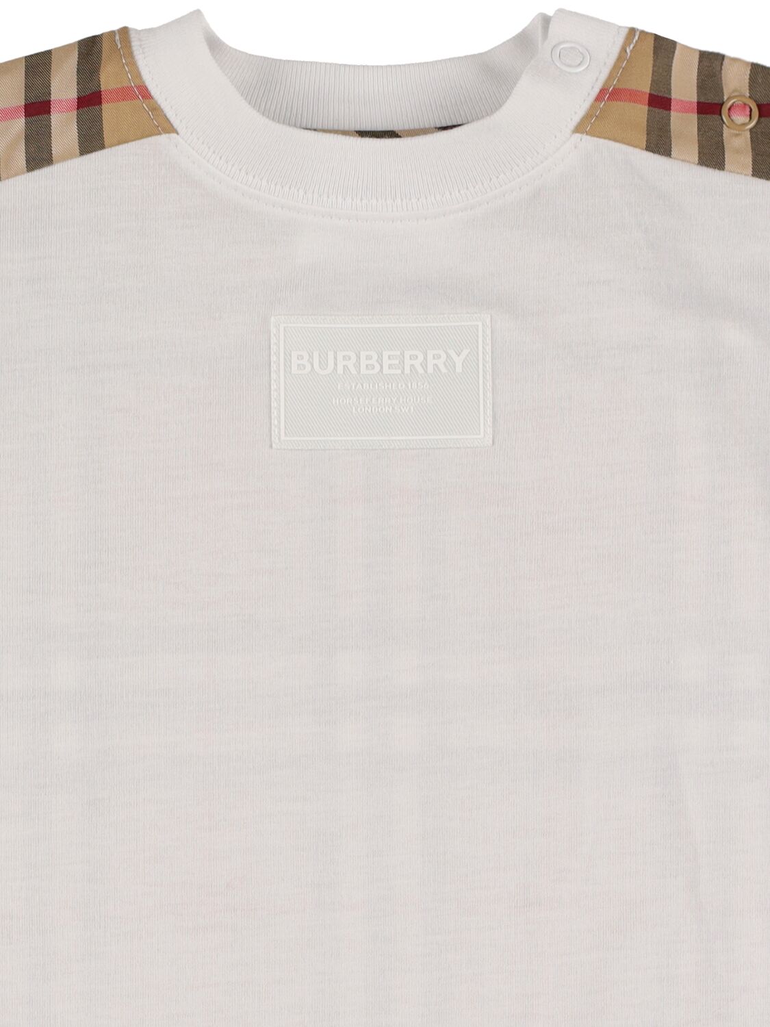 Shop Burberry Icon Check Print Cotton Romper In White
