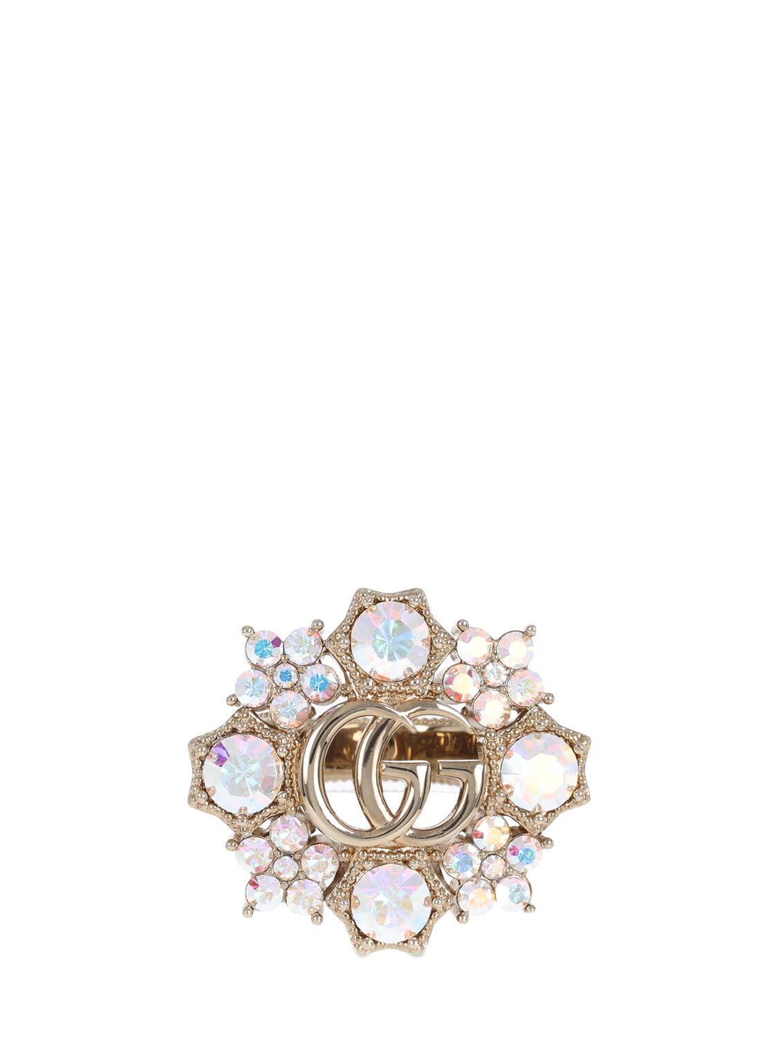 Shop Gucci Gg Marmont Brass Ring In Gold,crystal