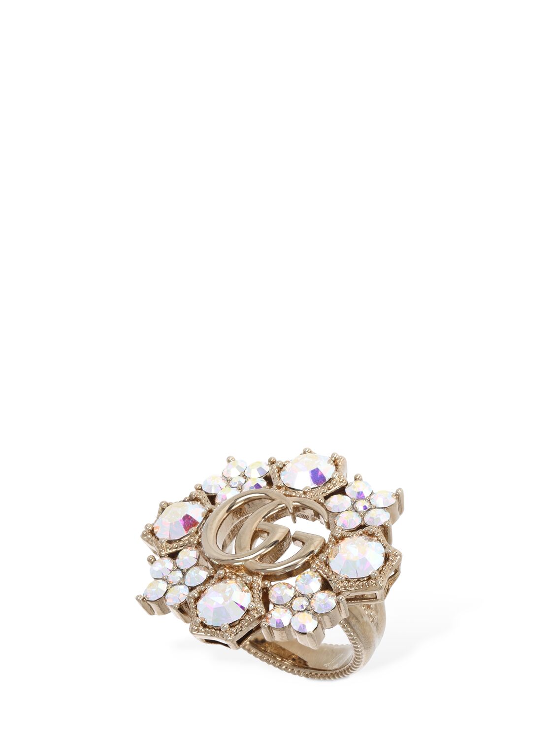 Gucci Gg Marmont Brass Ring In Gold,crystal