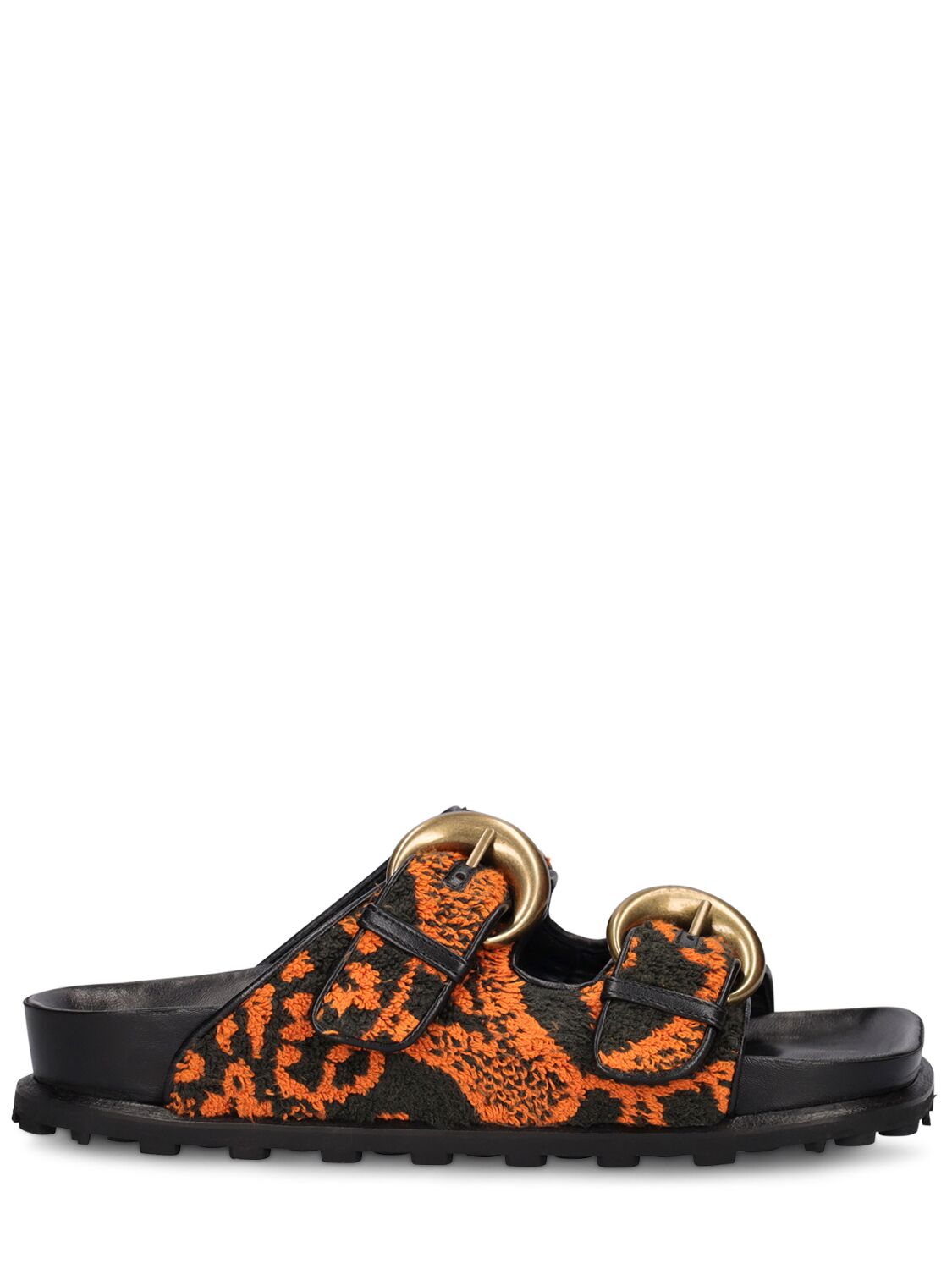 Marine Serre Fabric And Leather Flat Sandals In Black,orange