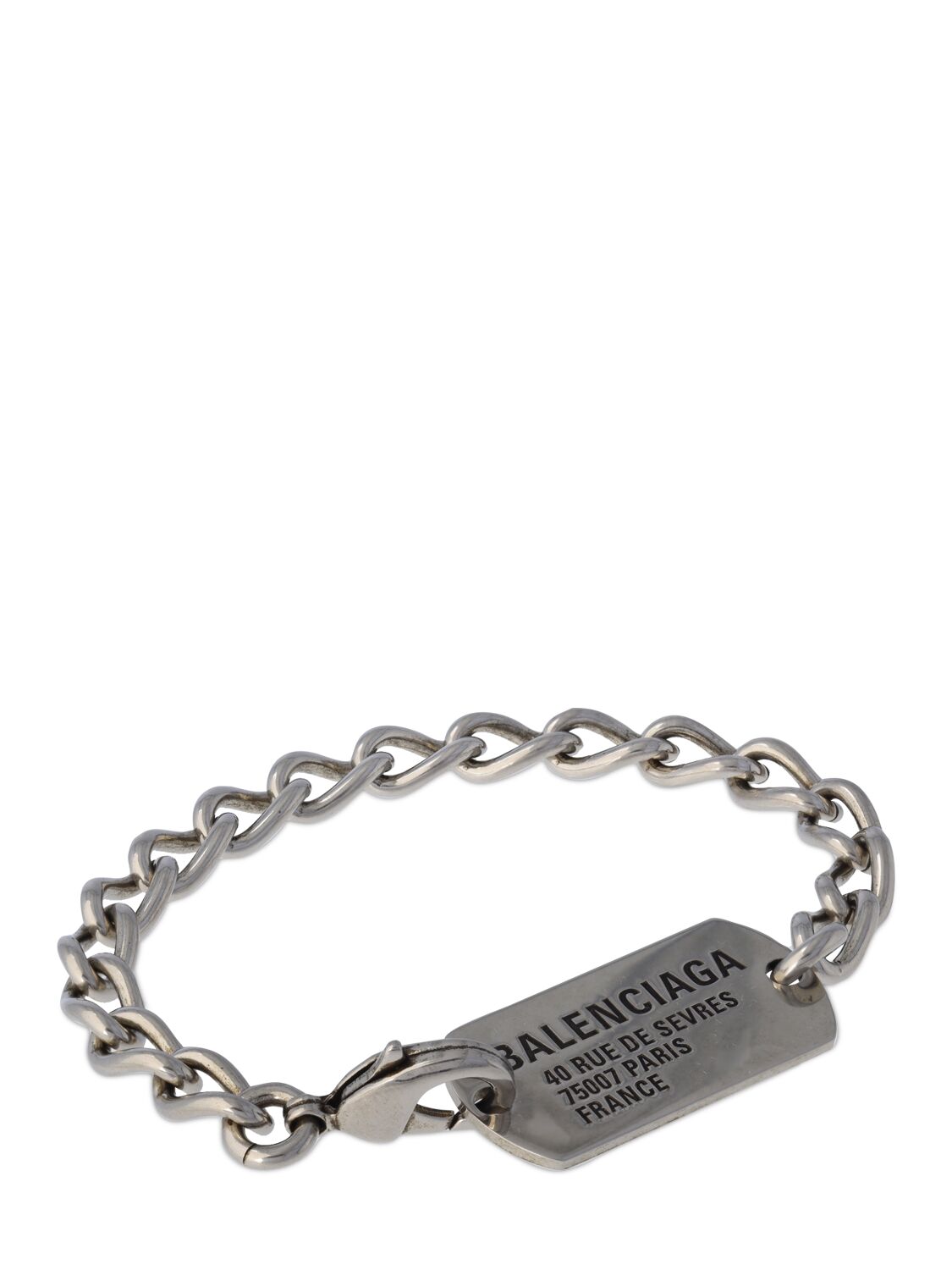 Shop Balenciaga Logo Tag Brass Chain Bracelet In Antique Silver