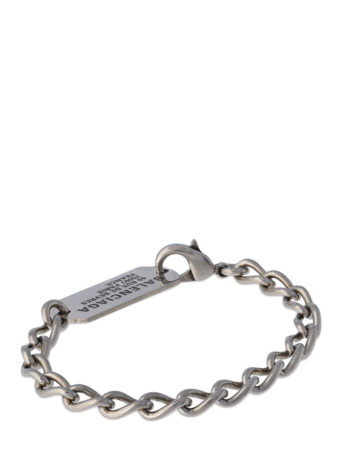 Shop Balenciaga Logo Tag Brass Chain Bracelet In Antique Silver