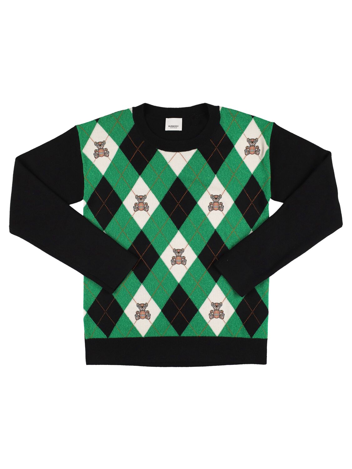 Burberry Kids' Rhombus Print Wool Knit Jumper In Green,black