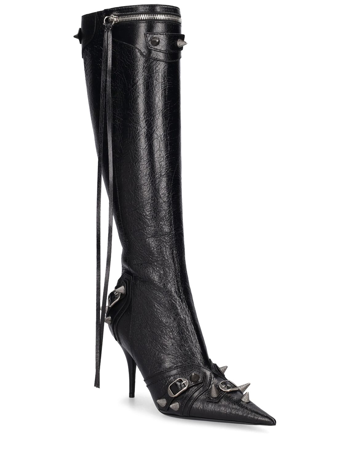 Shop Balenciaga 90mm Cagole Leather Tall Boots In Black