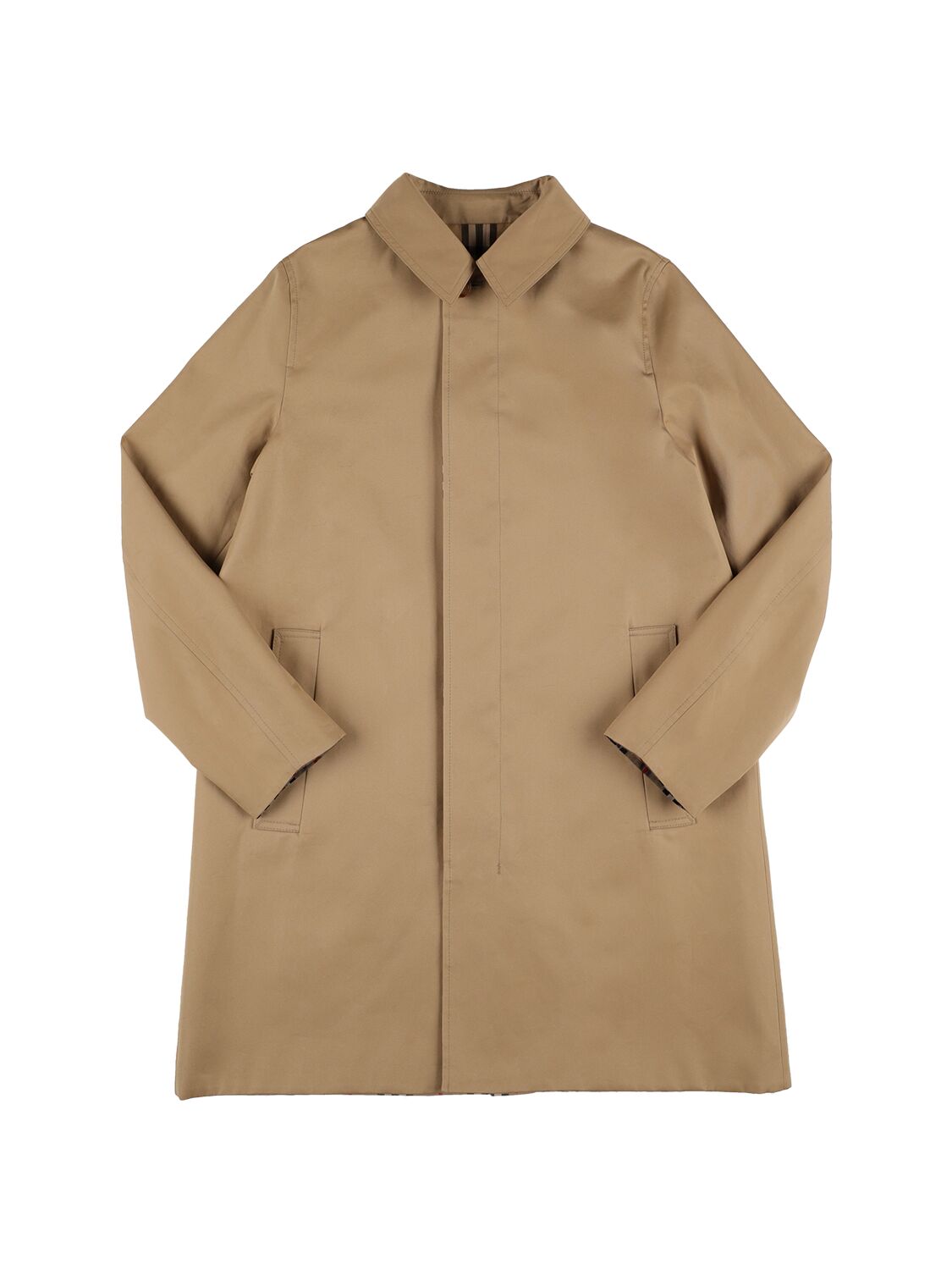 BURBERRY CHECK PRINT COTTON TRENCH COAT 