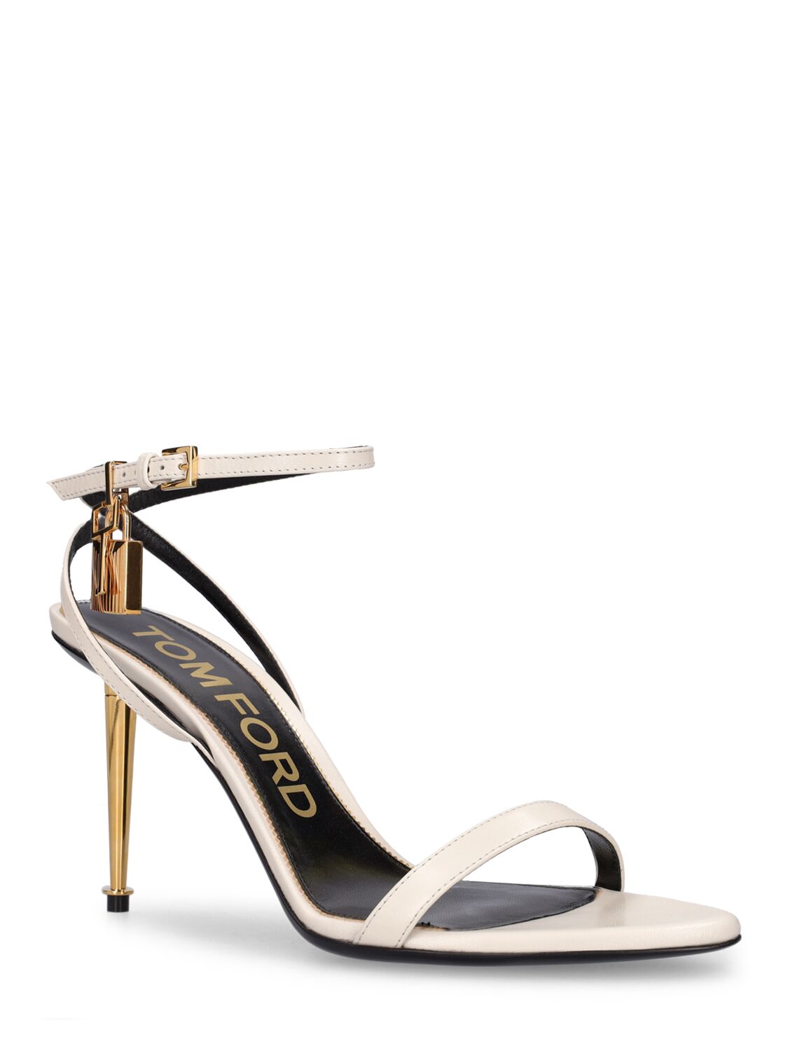 Shop Tom Ford 85mm Padlock Leather Sandals In White