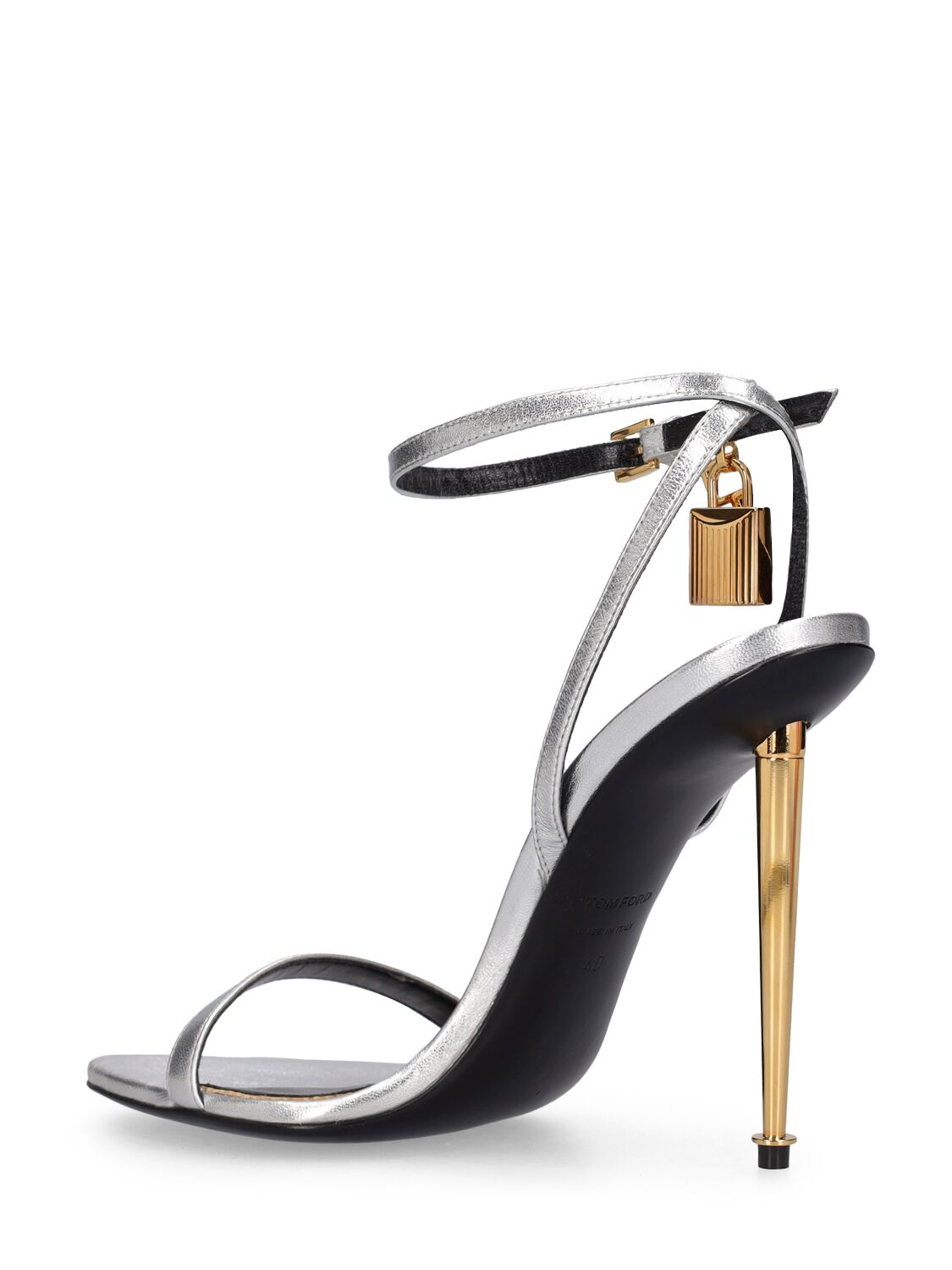 Shop Tom Ford 105mm Padlock Metallic Leather Sandals In Silver