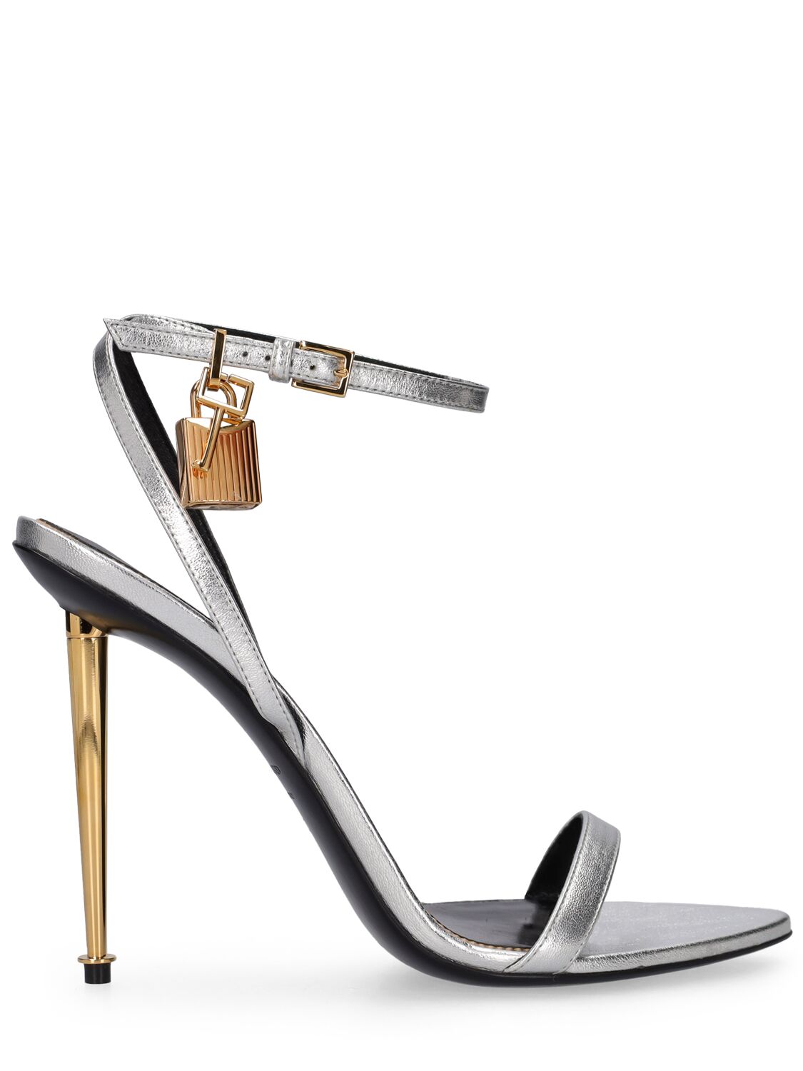 Tom Ford 105mm Padlock Metallic Leather Sandals In Silver