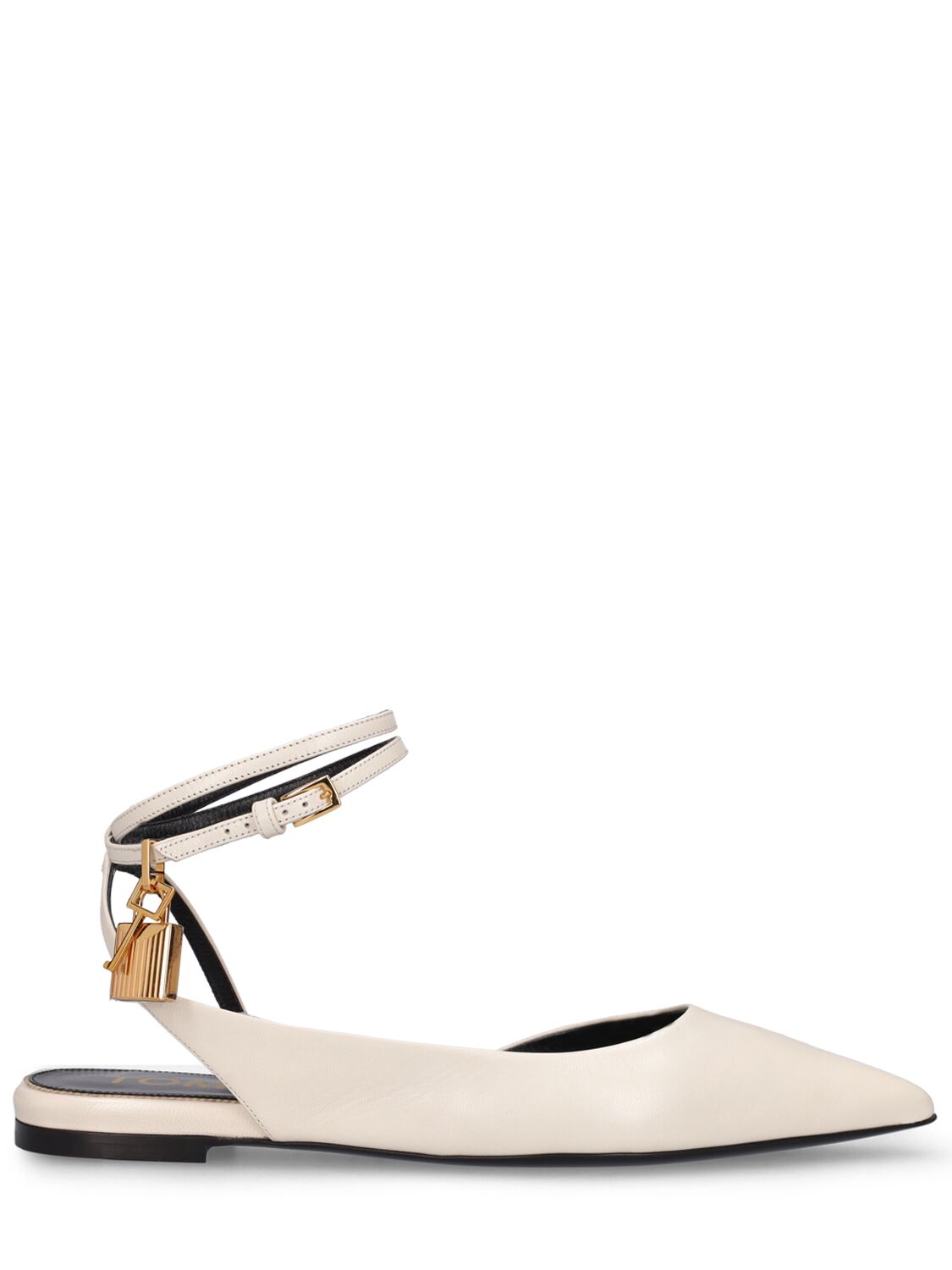 Tom Ford 5mm Padlock Leather Flats In White